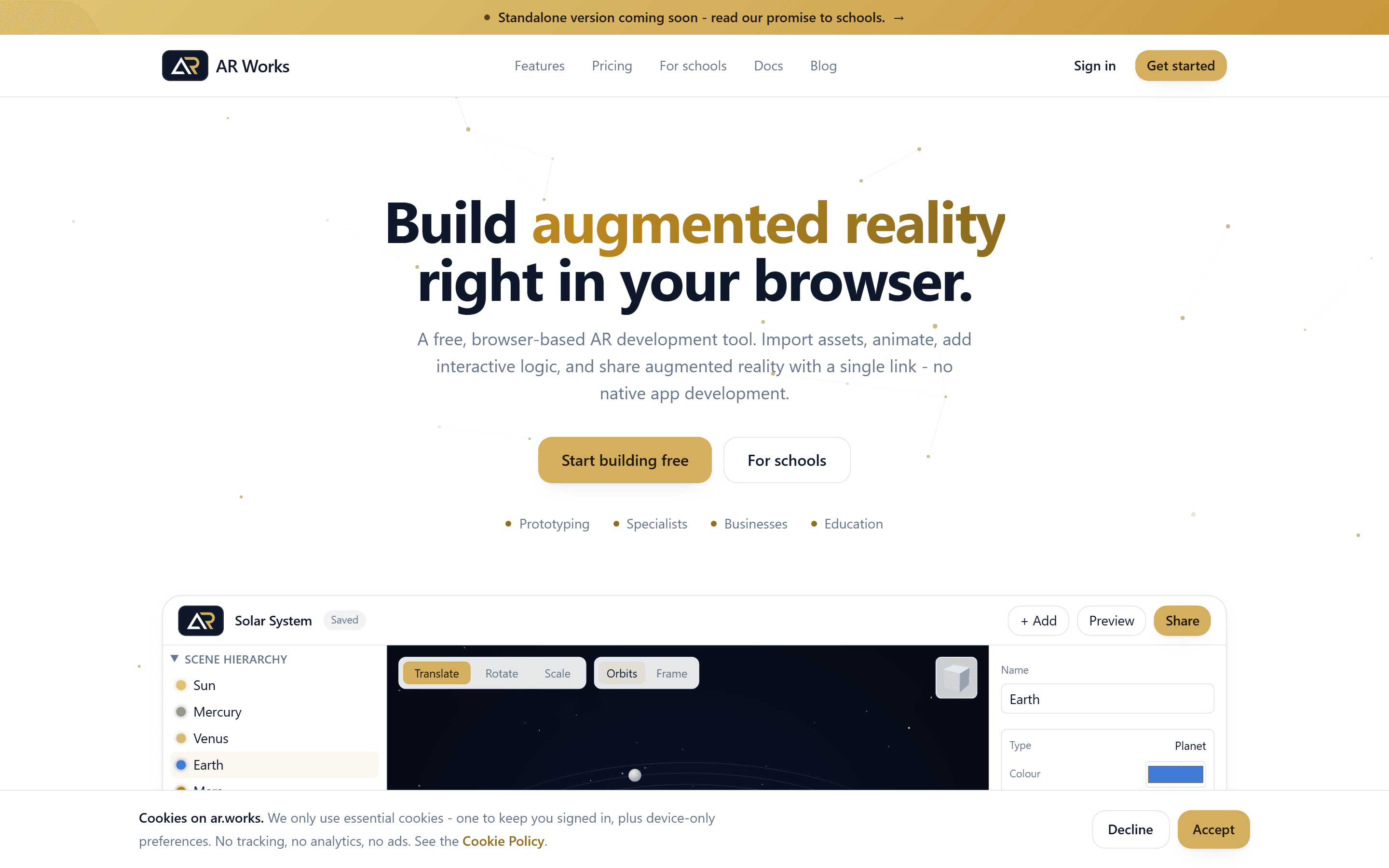 AR Works AR editor in the browser