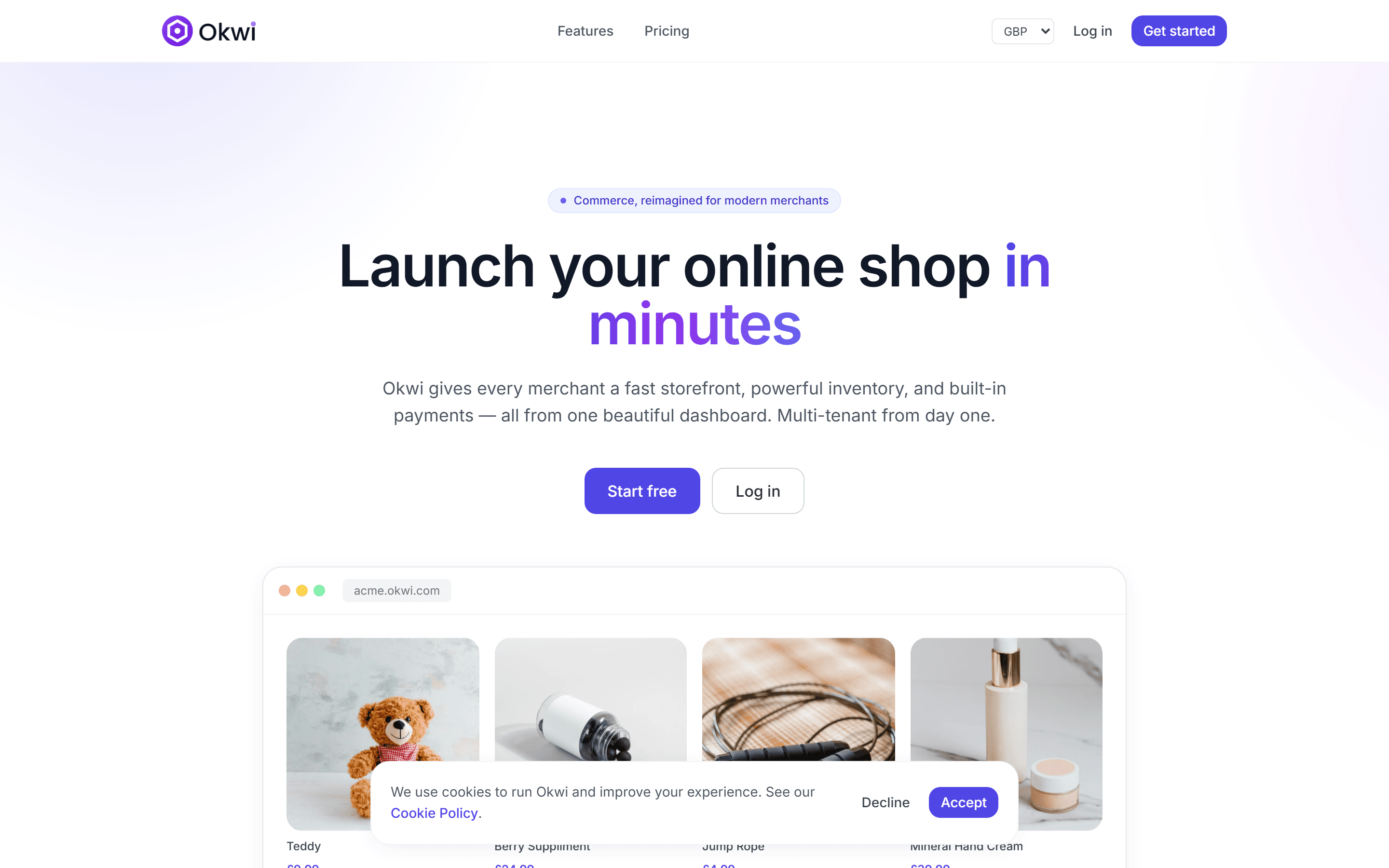 Okwi e-commerce dashboard and storefront